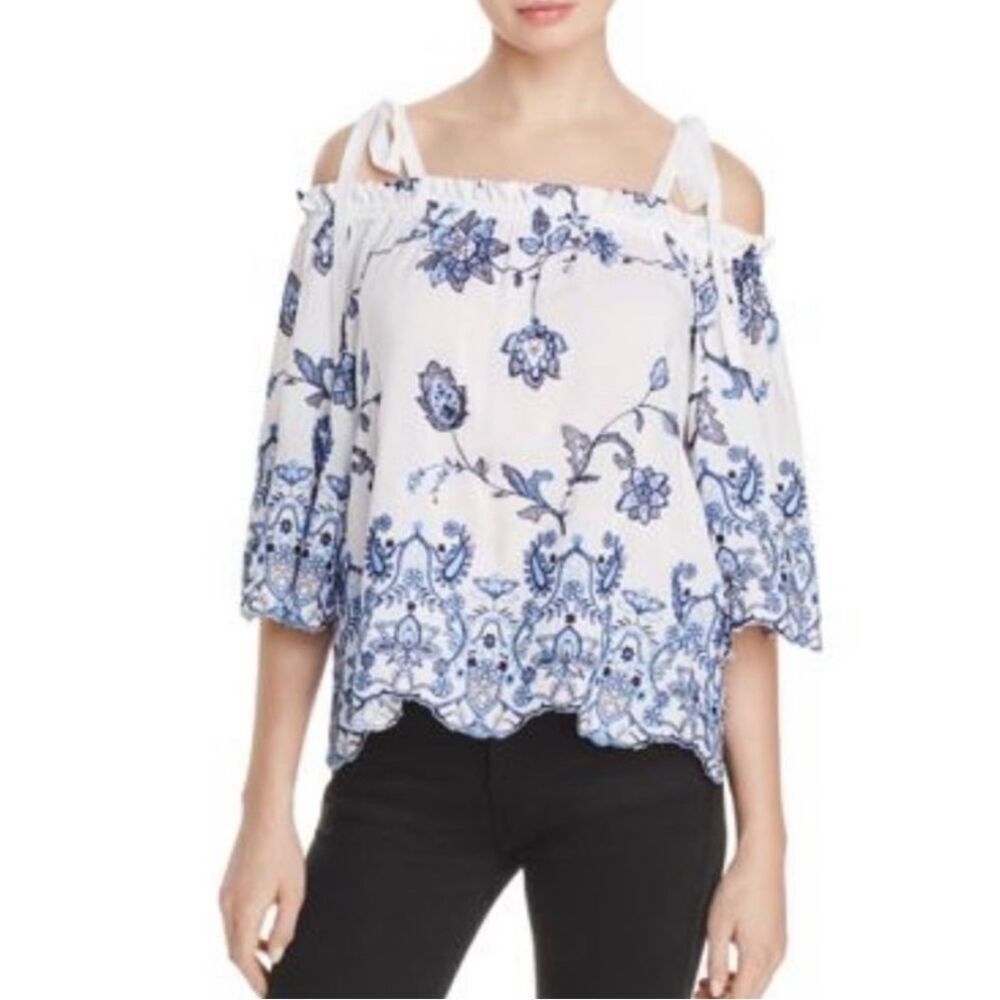 Parker Jillian EMBROIDERED Off the shoulder Scalloped‎ Rayon Top Size Small